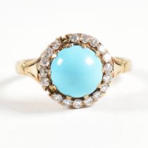 EARLY 20TH CENTURY TURQUOISE & DIAMOND CLUSTER RING