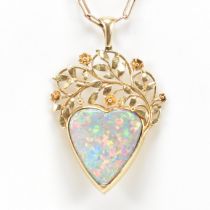 ARTS & CRAFTS OPAL HEART PENDANT NECKLACE