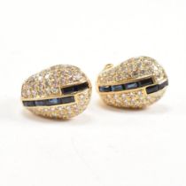 PAIR OF 18CT GOLD ART DECO STYLE SAPPHIRE & DIAMOND EARRINGS