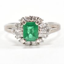 PLATINUM EMERALD & DIAMOND CLUSTER RING