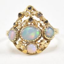 ART NOUVEAU 18CT GOLD OPAL & DIAMOND PANEL RING