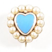 GEORGIAN GOLD & PEARL ENAMEL HEART BROOCH