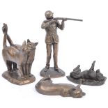 FOUR FRITH BRONZED RESIN FIGURINES - CATNAP - TWOS COMPANY