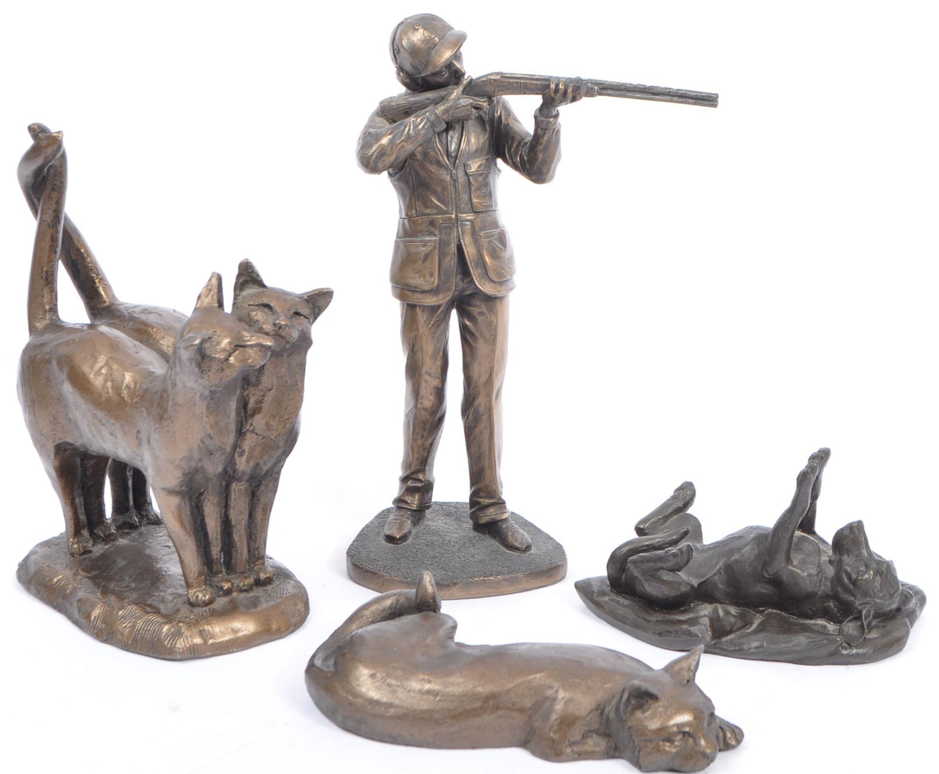 FOUR FRITH BRONZED RESIN FIGURINES - CATNAP - TWOS COMPANY