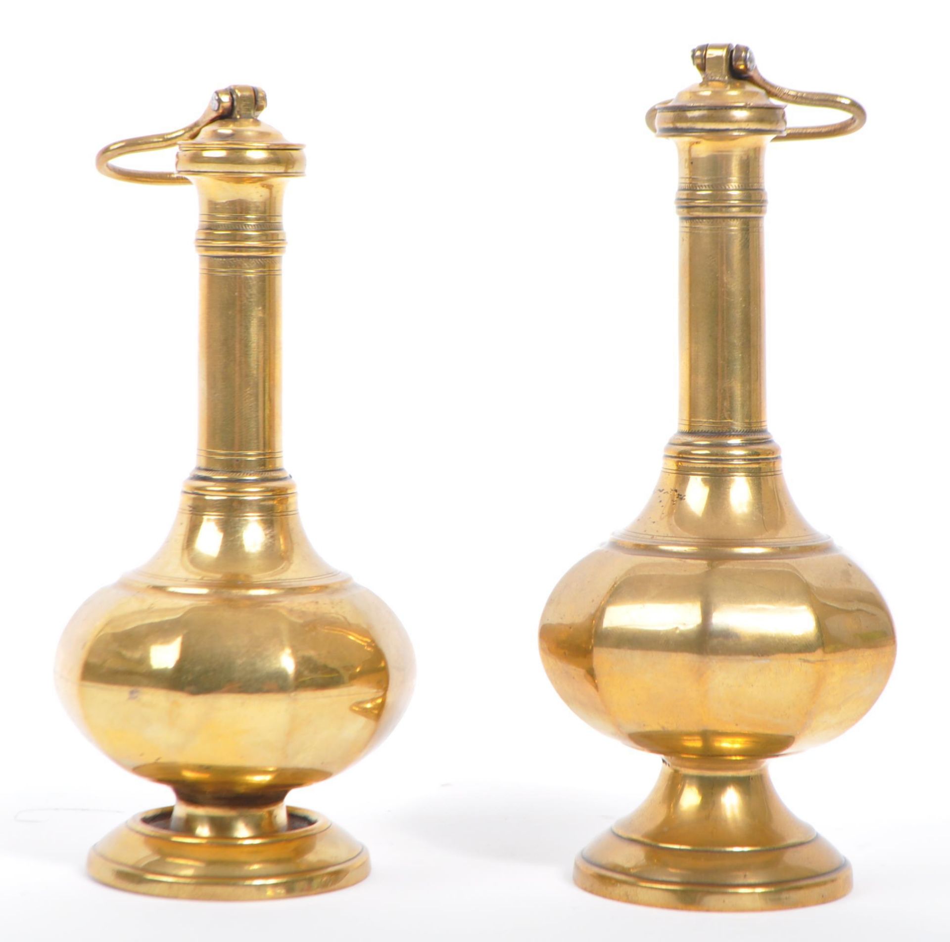 PAIR OF EARLY 20TH CENTURY BRASS ROSE WATER SHAKERS