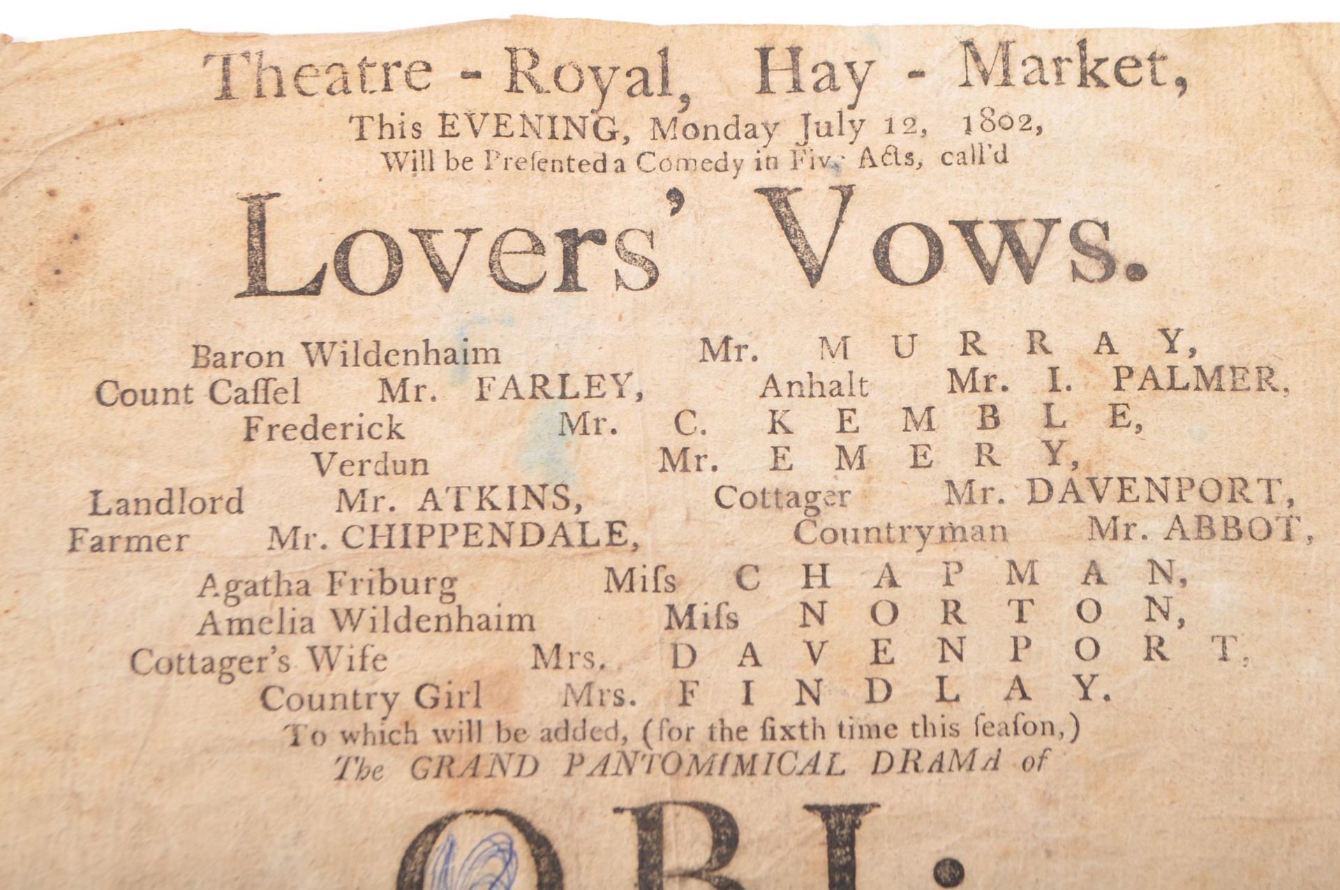 1805 THEATRE PLAYBILL - LOVERS VOWS - THREE FINGERED JACK - Bild 2 aus 5