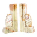 PAIR OF MID CENTURY ALABASTER TRIBAL AFRICAN BOOKENDS
