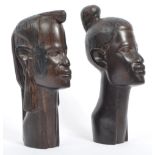 PAIR OF 20TH CENTURY AFRICAN HARDWOOD CARVED STATUES BUSTS