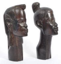 PAIR OF 20TH CENTURY AFRICAN HARDWOOD CARVED STATUES BUSTS