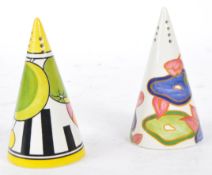 PAIR OF VINTAGE MULTI COLOURED SUGAR SHAKERS BY CLARICE CLIFF