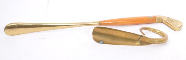TWO VICTORIAN / 1970S VINTAGE BRASS GOLFING SHOE HORNS