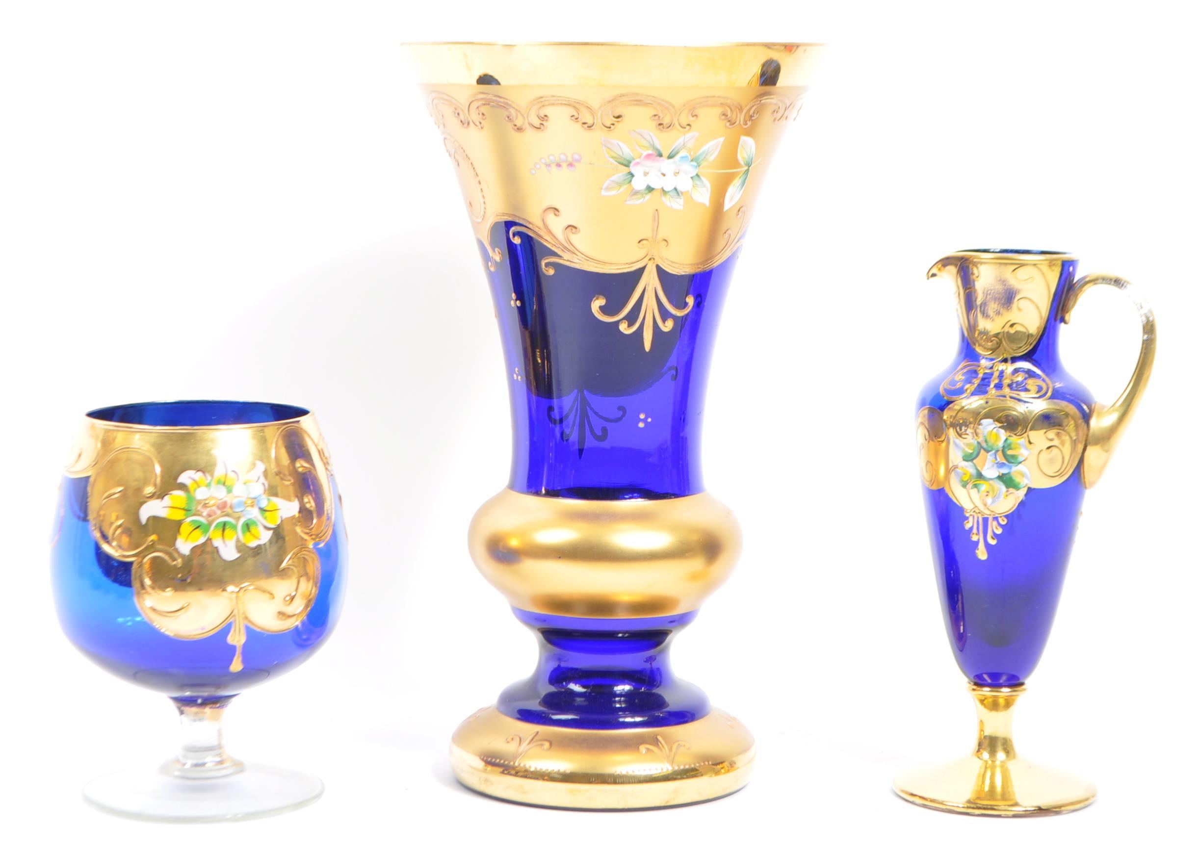 COBALT BLUE BOHEMIAN ART GLASS GOLD DECORATION - Image 4 of 6