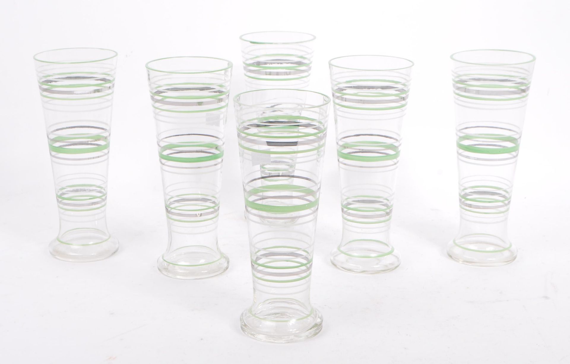 1950S PILSNER / HI-BALL GLASSES X6 GREEN / SILVER / WHITE DETAIL