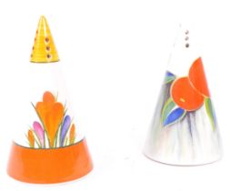 PAIR OF VINTAGE MULTI COLOURED SUGAR SHAKERS BY CLARICE CLIFF