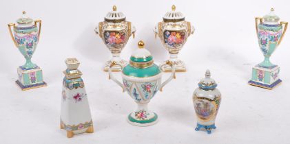 COLLECTION OF MINIATURE PORCELAIN VASES / URNS ETC.