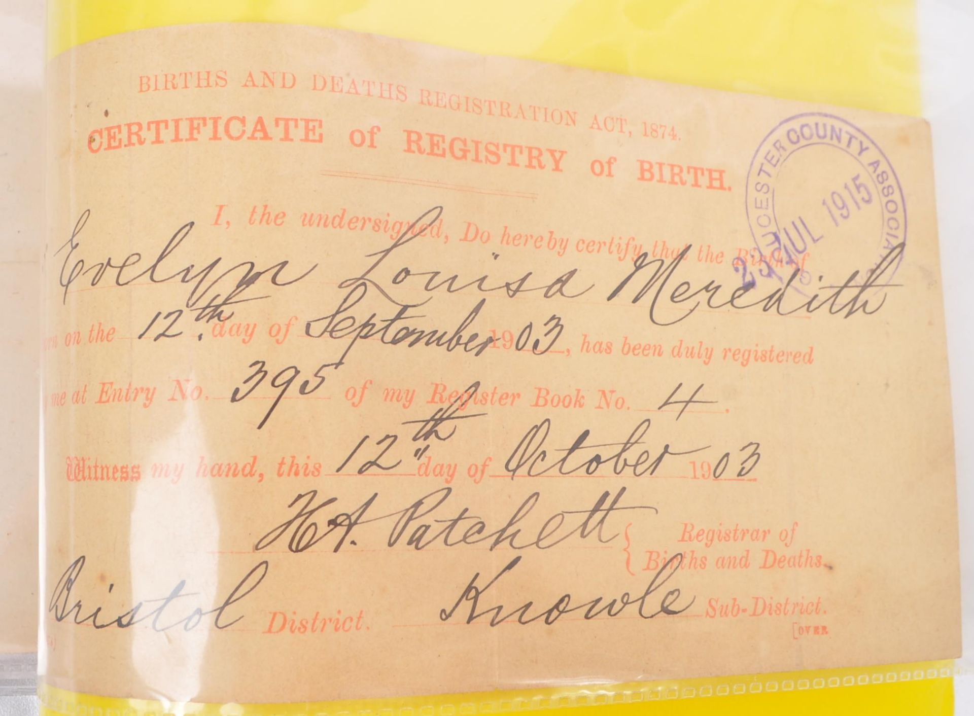 1920S VAUXHALL BRIDGE BRISTOL DEATH CERTIFICATE AND REL ARTICLES - Bild 4 aus 6