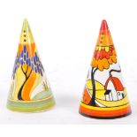 PAIR OF VINTAGE MULTI COLOURED SUGAR SHAKERS BY CLARICE CLIFF