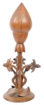 VINTAGE MID 20TH CENTURY CARVED WOOD FLOWER LAMP