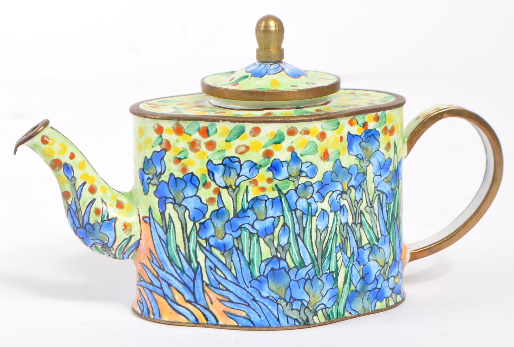 SIX MINIATURE ENAMEL & DECORATED BRASS TEAPOTS - Image 4 of 7