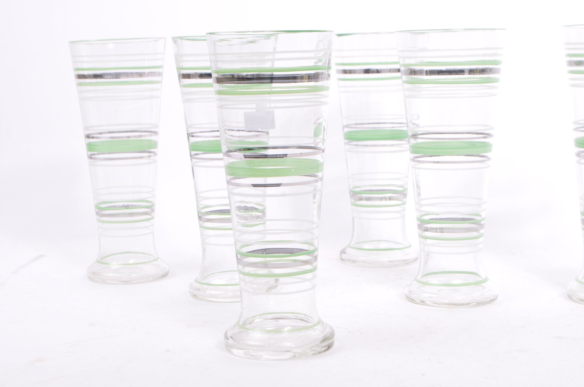 1950S PILSNER / HI-BALL GLASSES X6 GREEN / SILVER / WHITE DETAIL - Image 2 of 4