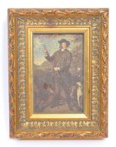 LATE 19TH CENTURY OIL ON BOARD PAINTING OF GAMEKEEPER & DOG