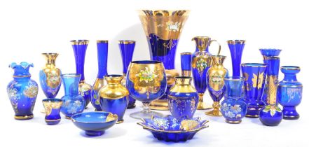 COBALT BLUE BOHEMIAN ART GLASS GOLD DECORATION