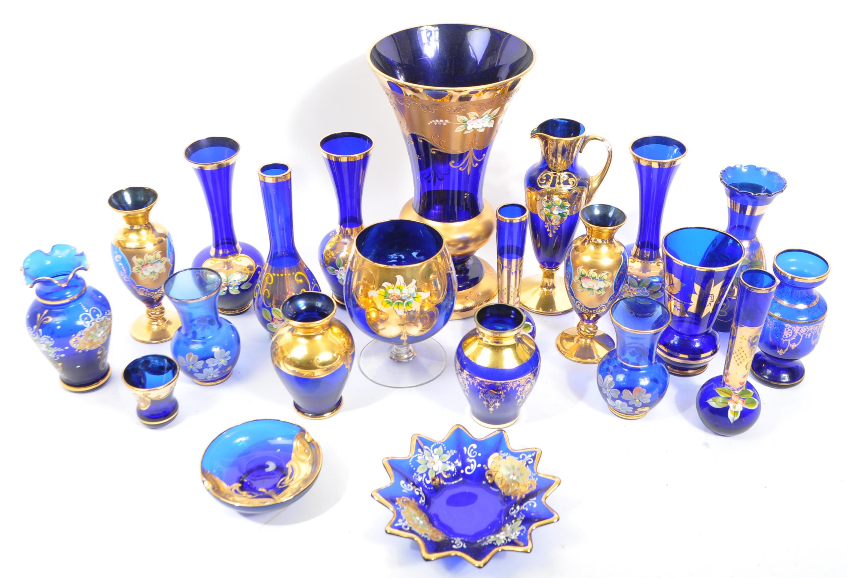 COBALT BLUE BOHEMIAN ART GLASS GOLD DECORATION - Image 2 of 6