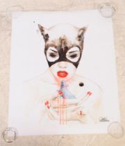 LORA ZOMBIE 'CATWOMAN' ART PRINT SIGNED ON PAPER