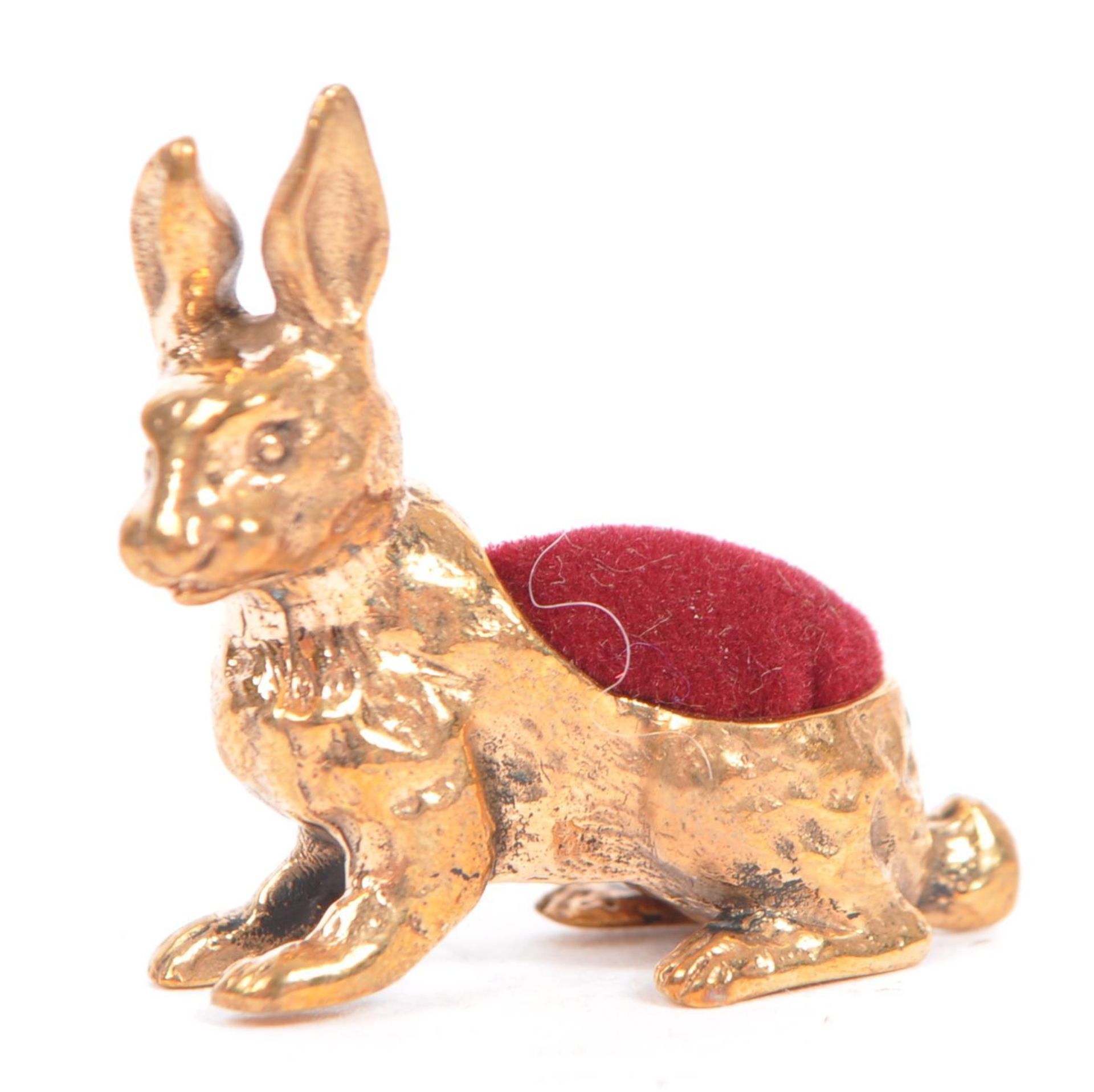 SMALL VINTAGE GILT SILVER RABBIT PIN CUSHION