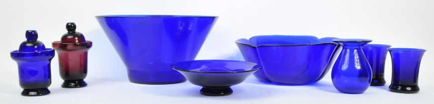 BRISTOL BLUE GLASS THOMAS WEBB AND OTHER VASES / BOWLS