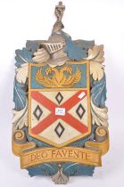 MID CENTURY 'PARMINTER' WOODEN COAT OF ARMS / WALL CREST