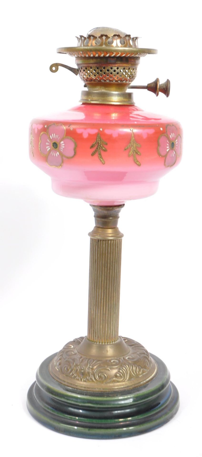 20TH CENTURY PINK OPALINE BRITISH MADE GLASS OIL LAMP BY DUPLEX - Image 3 of 5