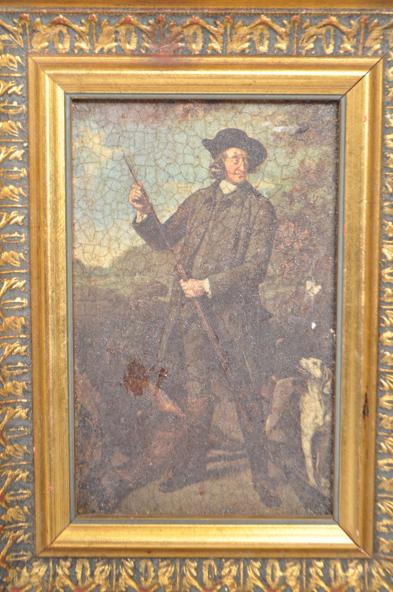 LATE 19TH CENTURY OIL ON BOARD PAINTING OF GAMEKEEPER & DOG - Image 2 of 3