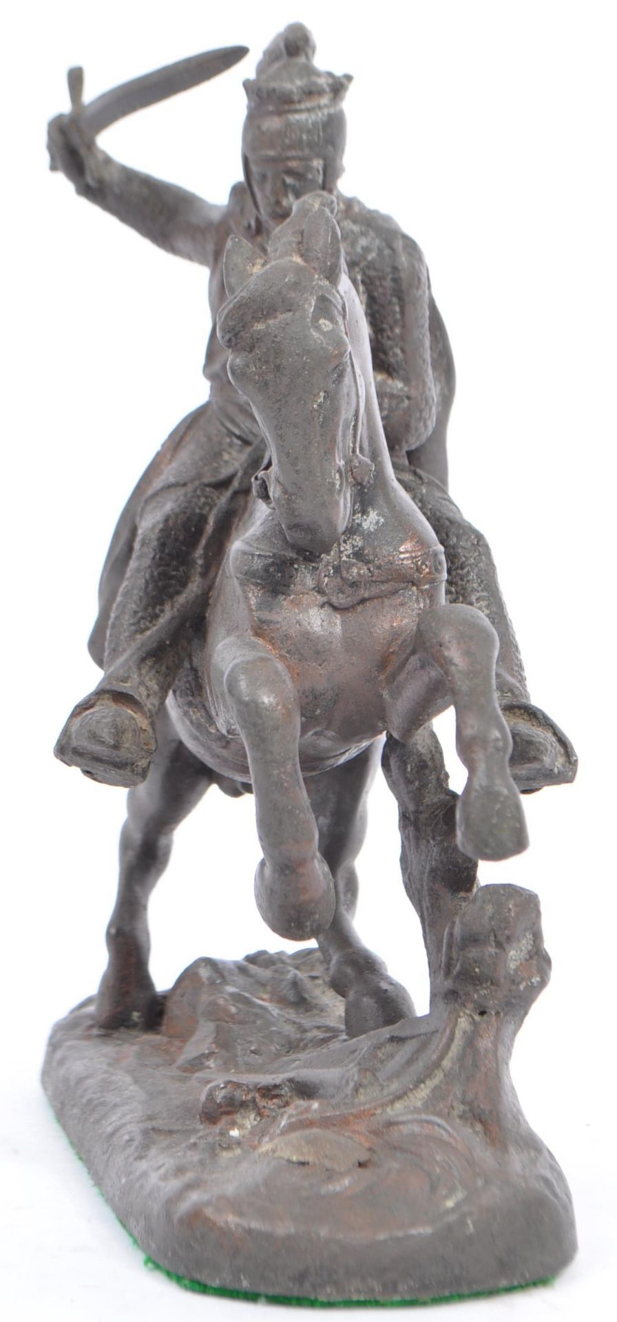SPELTER FIGURE OF A CLASSICAL STYLE KNIGHT ON REARING HORSE - Image 2 of 5