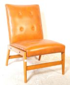 MID CENTURY TAN LEATHER & TEAK EASY CHAIR