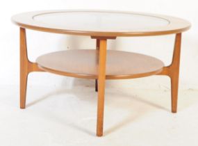 VINTAGE 1970S CIRCULAR GLASS AND TEAK COFFEE TABLE BY SCHREIBER