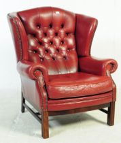 QUEEN ANNE WINGBACK OXBLOOD CHESTERFIELD CHAIR