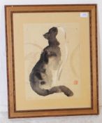 20TH CENTURY D. CHIEN CHINESE CAT INK PAINTING PRINT