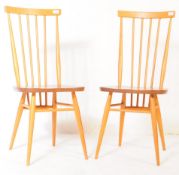 TWO MID 20TH CENTURY BEECH KITCHEN SPINDLE BACK CHAIRS BY ERCOL