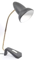 1950S BRASS & EBONISED SWAN NECK STANDARD DESK LAMP LIGHT