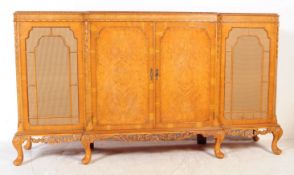 QUEEN ANNE BURR WALNUT BREAKFRONT CREDENZA SIDEBOARD