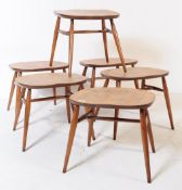 ERCOL - SET OF SIX BEECH AND ELM STOOLS