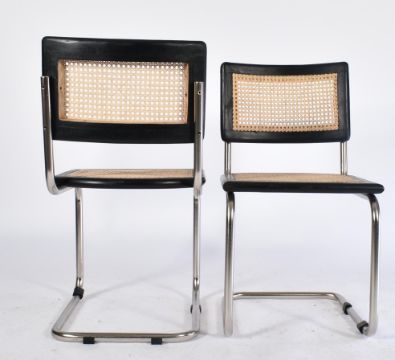 EIGHT VINTAGE RATTAN, BLACK OAK & CHROME CANTILEVER CHAIRS - Image 7 of 8