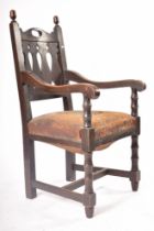 19TH CENTURY OAK & LEATHER THRONE HALL CHAIR