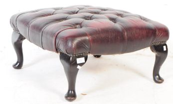 MAHOGANY AND OXBLOOD RED LEATHER CHESTERFIELD FOOT STOOL