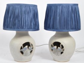 PAIR OF CONTEMPORARY CONTINENTAL POTTERY BIRD LAMPS