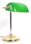 A VINTAGE 20TH CENTURY BANKERS LAMP GREEN GLASS SHADE