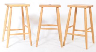 SET OF THREE MODERNIST CONTEMPORARY OAK KITCHEN BAR STOOLS