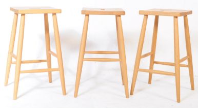 SET OF THREE MODERNIST CONTEMPORARY OAK KITCHEN BAR STOOLS