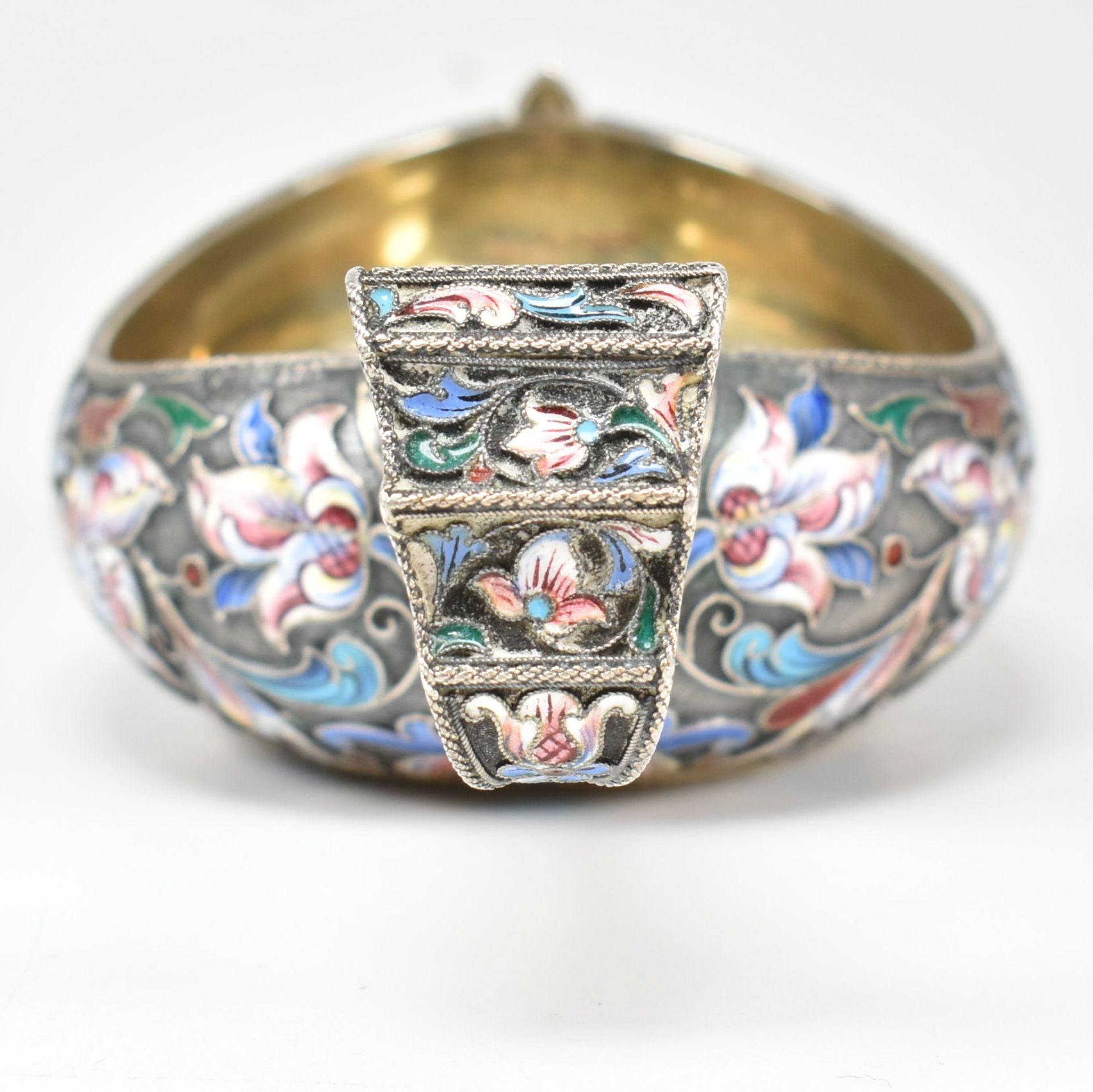 ANTIQUE RUSSIAN SILVER & CLOISONNE ENAMEL KOVSH - Image 2 of 14